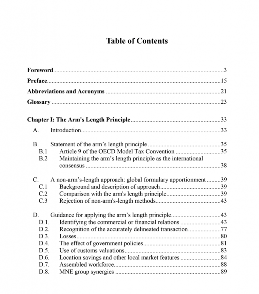 OECD Transfer Pricing Guidelines Table of Contents